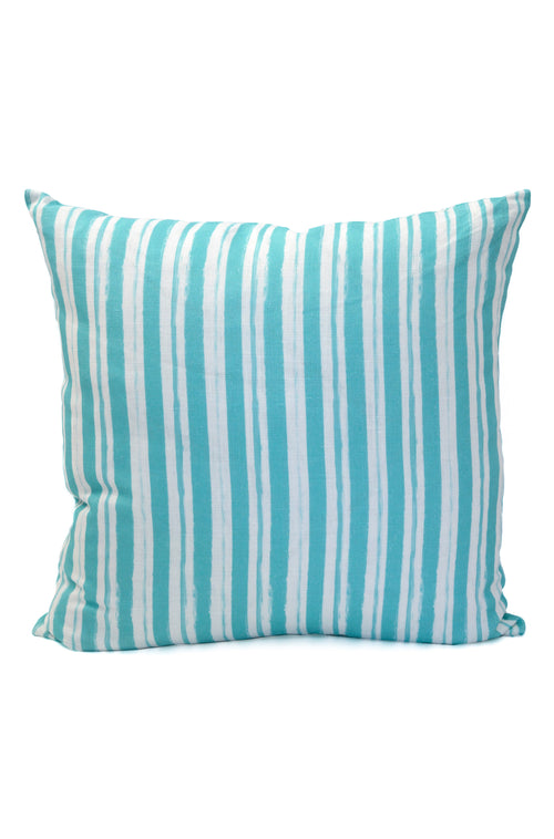 Painterly Stripe Pillow in Ocean on Oyster Linen - Design No. Five