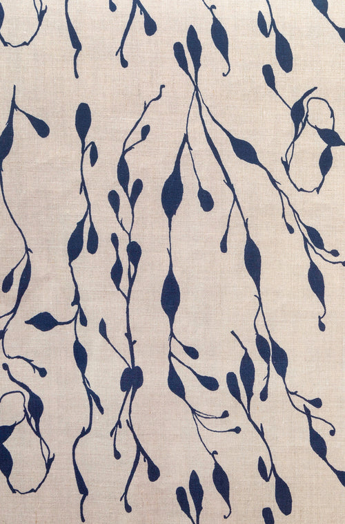Seaweed in Mariner's Blue on Natural Linen - Design No. Five