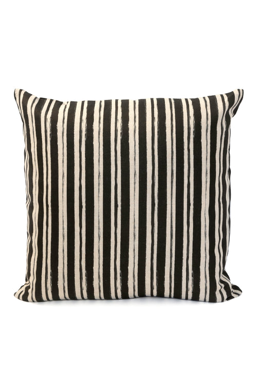 Painterly Stripe Pillow in Black on Natural Linen - Design No. Five