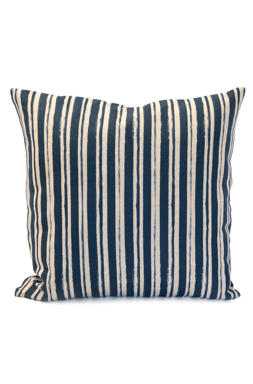 Painterly Stripe Pillow in Mariner's Blue on Natural Linen - Design No. Five