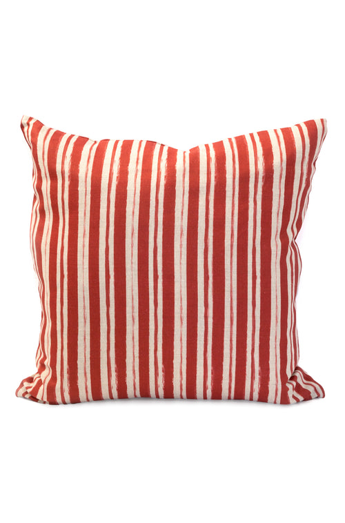 Painterly Stripe Pillow in Nantucket Red on Natural Linen - Design No. Five