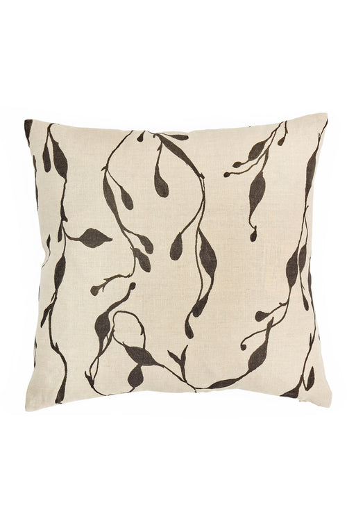 Seaweed XL Pillow in Black on Natural Linen Pillow - Design No. Five