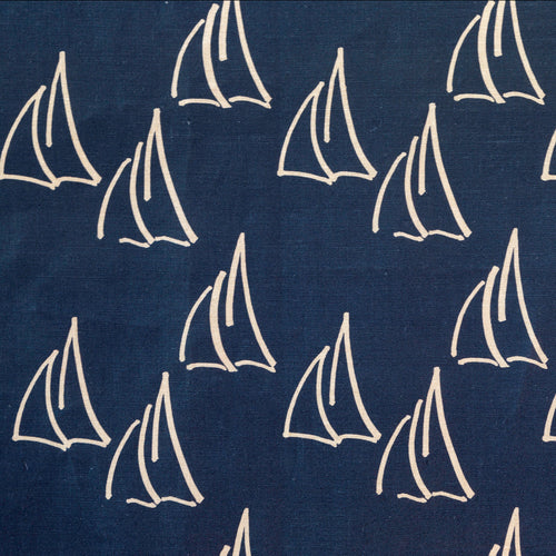 Under Sail in Mariner's Blue Reverse on Natural Linen - Design No. Five