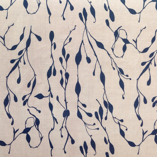 Seaweed in Mariner's Blue on Natural Linen - Design No. Five